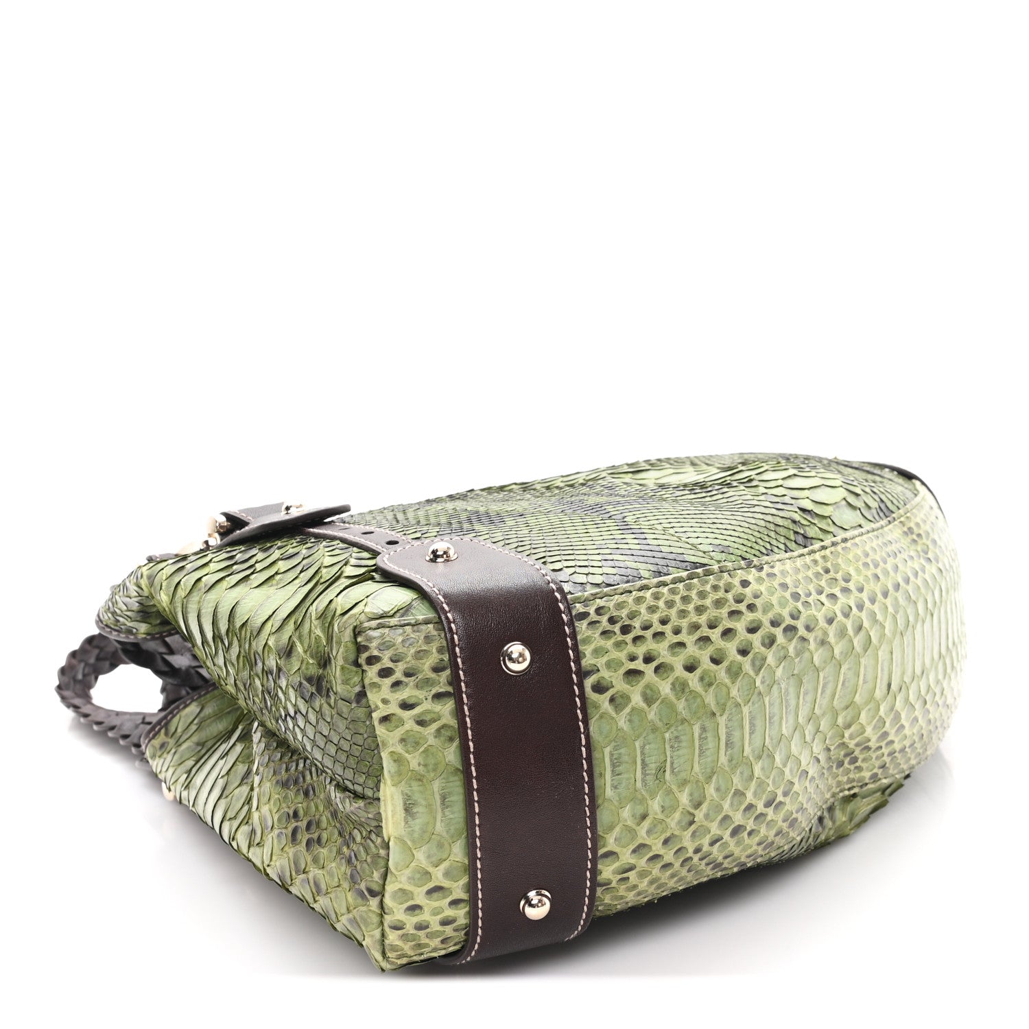 Gucci Snakeskin Medium Pelham Tote Green Brown 5 of 12