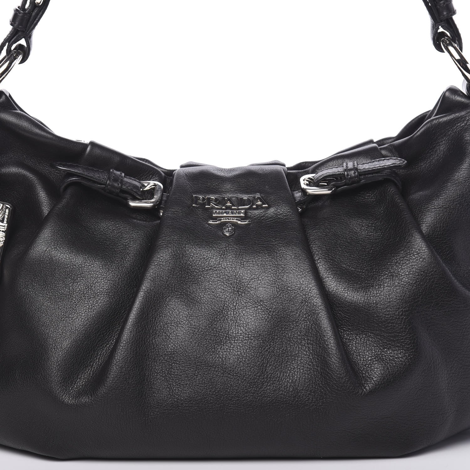 Prada Soft Calfskin Pleated Hobo Black 8 of 11