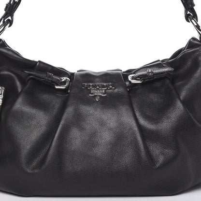 Prada Soft Calfskin Pleated Hobo Black 8 of 11