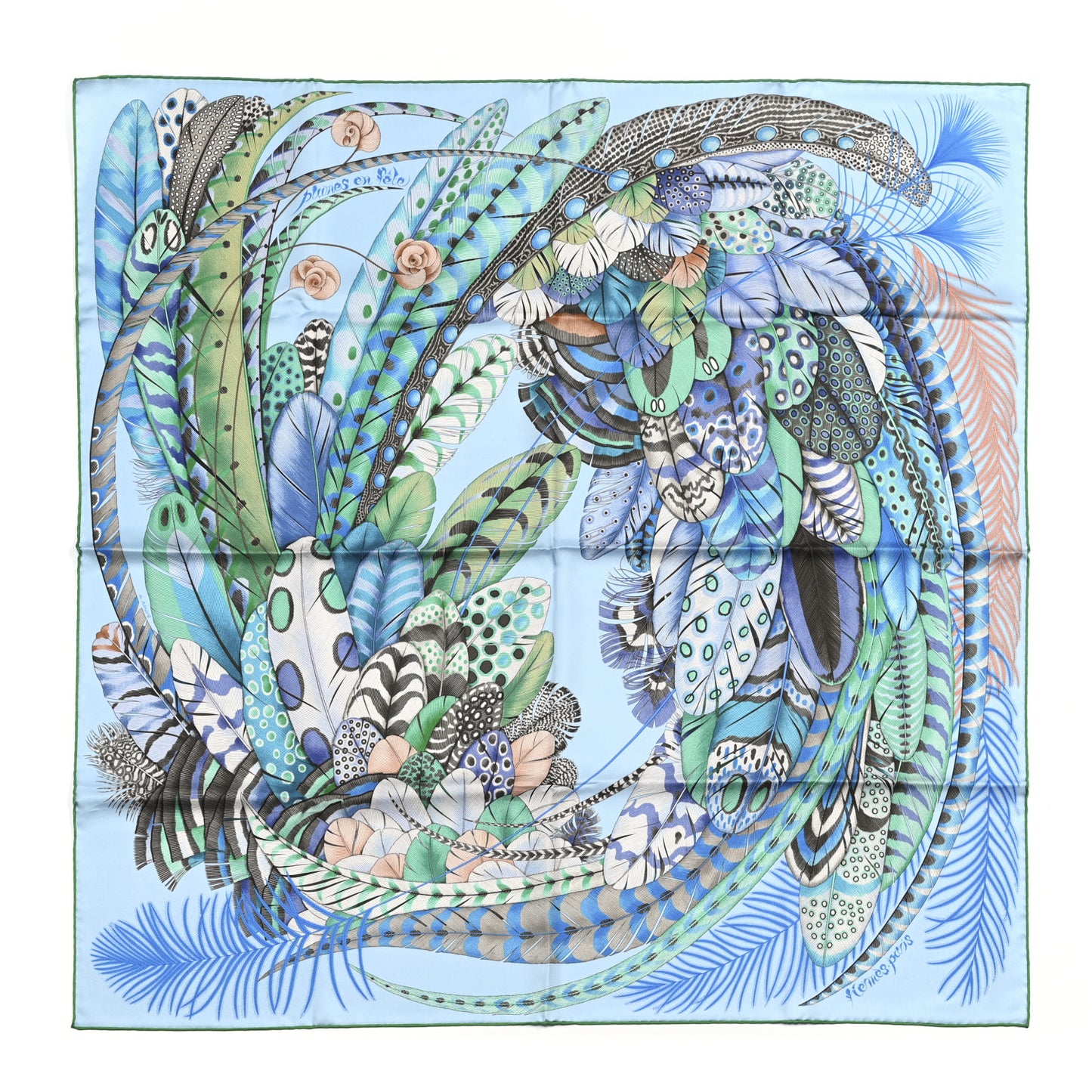 Silk Plumes En Fete Scarf 90 Ciel Vert Brun
