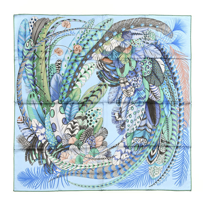 Hermes Silk Plumes En Fete Scarf 90 Ciel Vert Brun 1 of 7