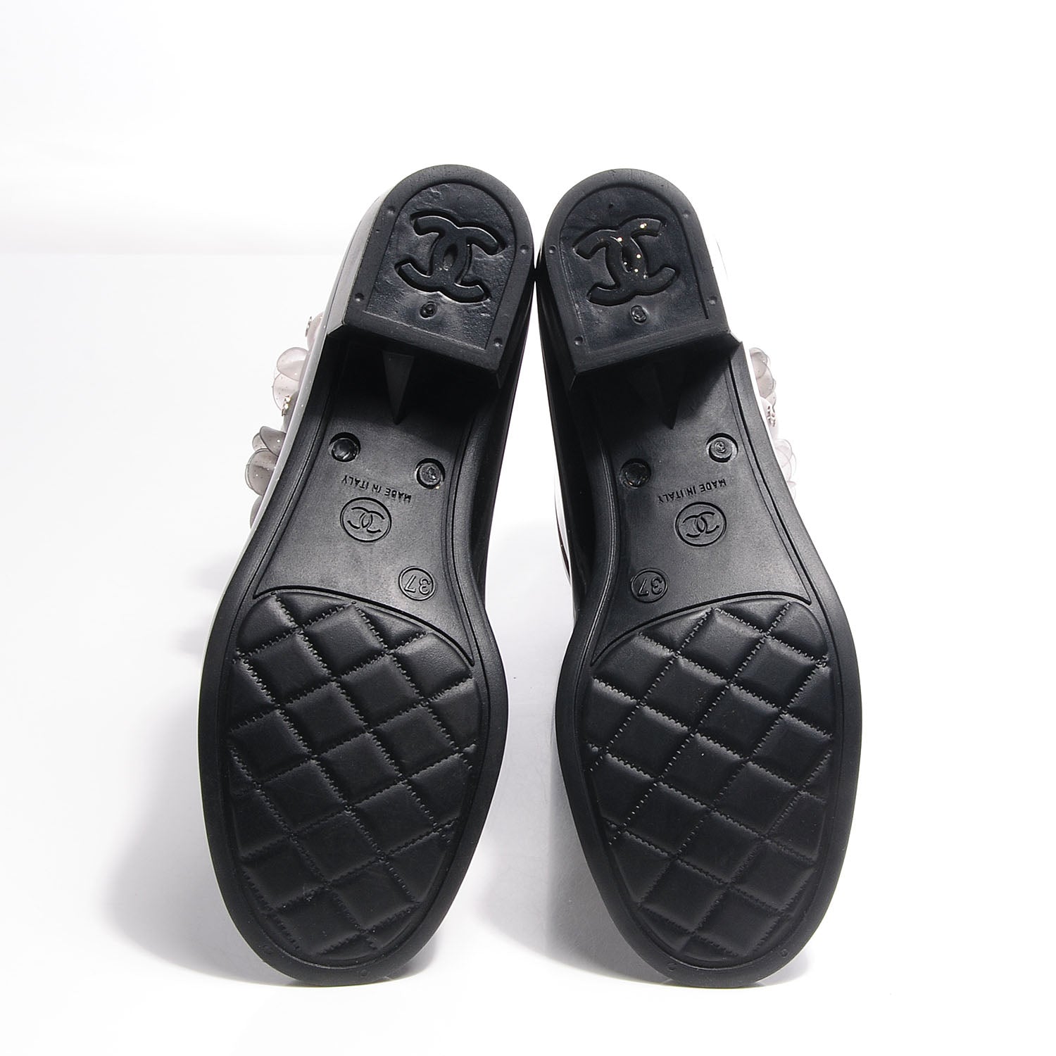 Chanel Rubber Glitter Camellia Rain Boots 37 Black 5 of 7