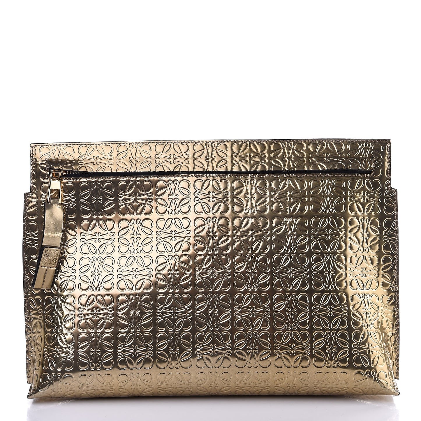 Metallic Calfskin Embossed Clutch Gold