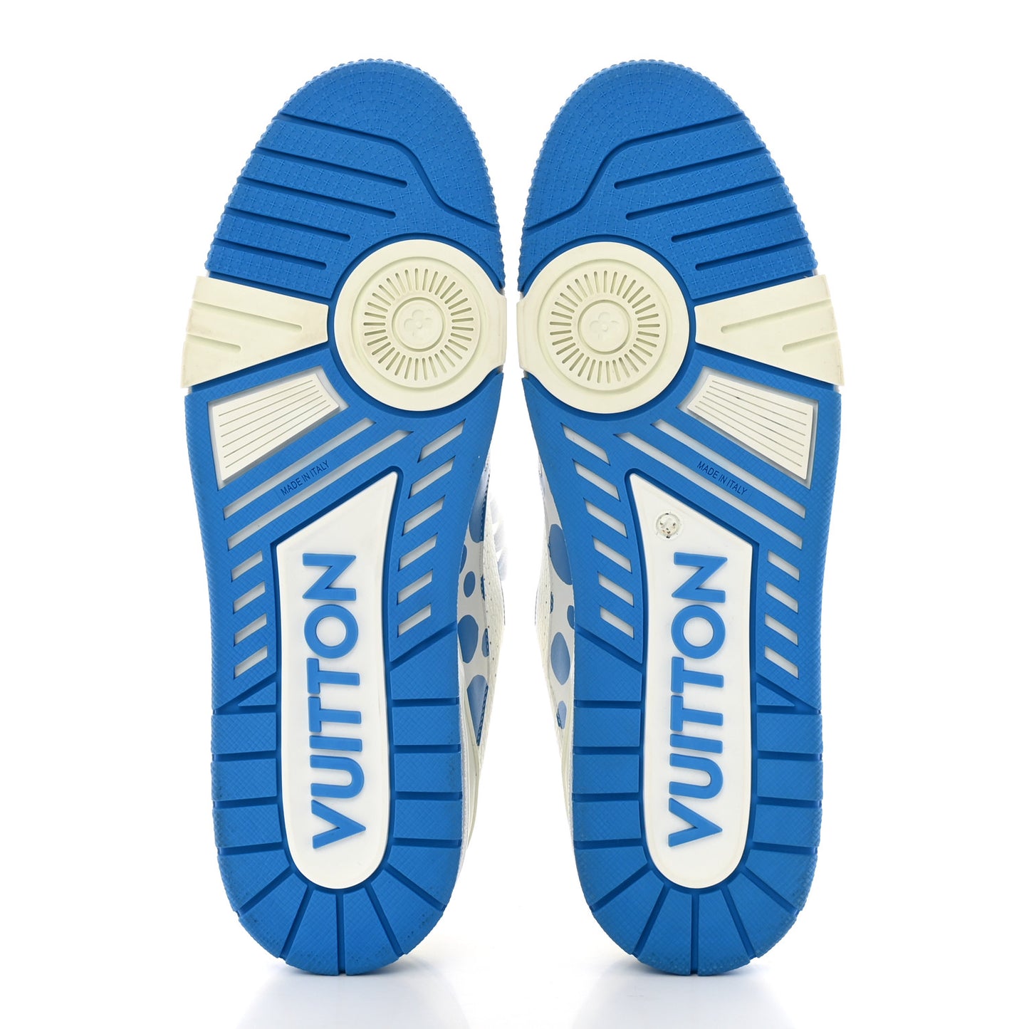 LV X YK Calfskin Printed Mens Infinity Dots Trainer Sneakers 10 White Blue