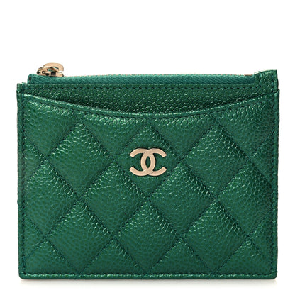 Chanel Metallic Caviar Quilted CC Zip Card Holder Green 1 of 8