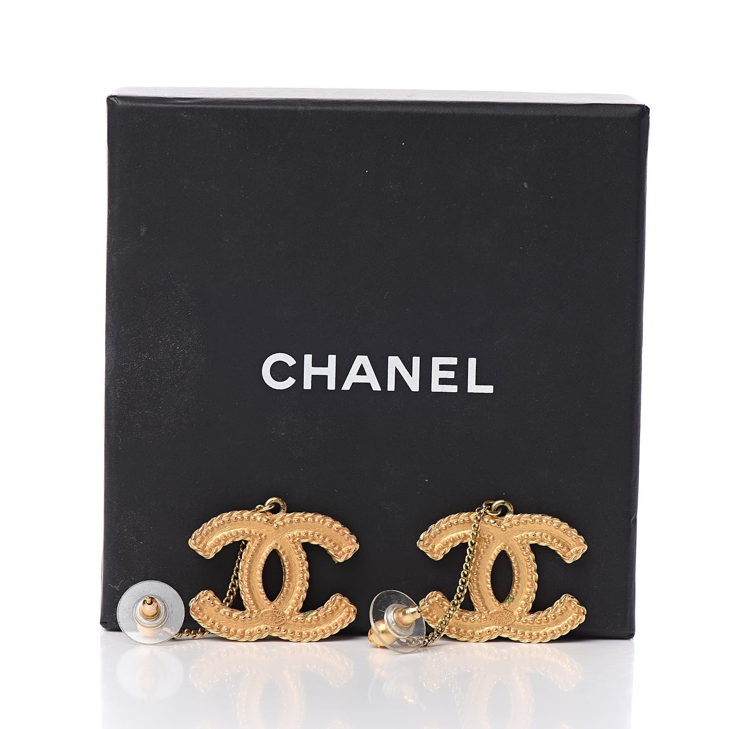 Chanel CC Drop Earrings Matte Gold 7 of 7