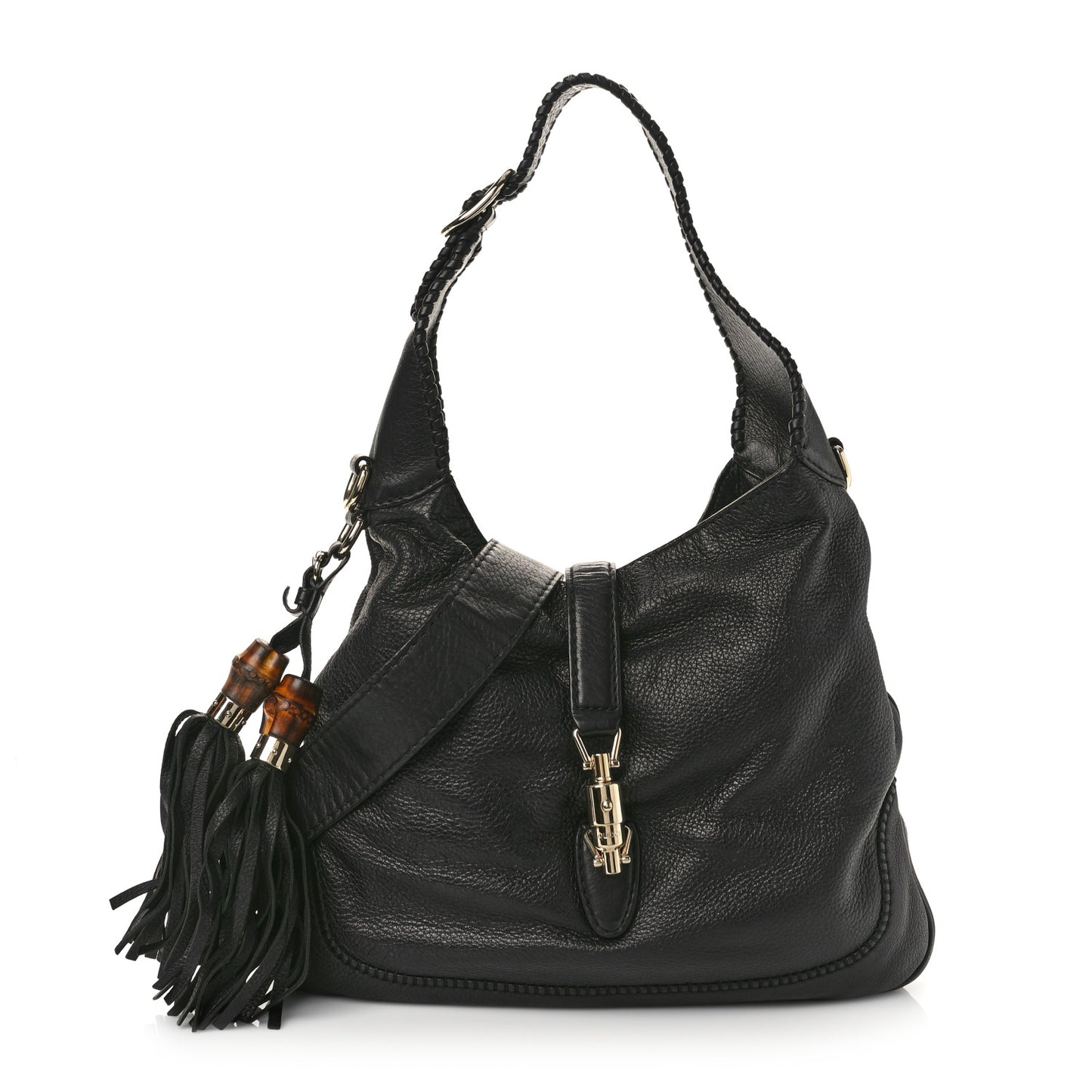 Pebbled Calfskin Medium New Jackie Shoulder Bag Black