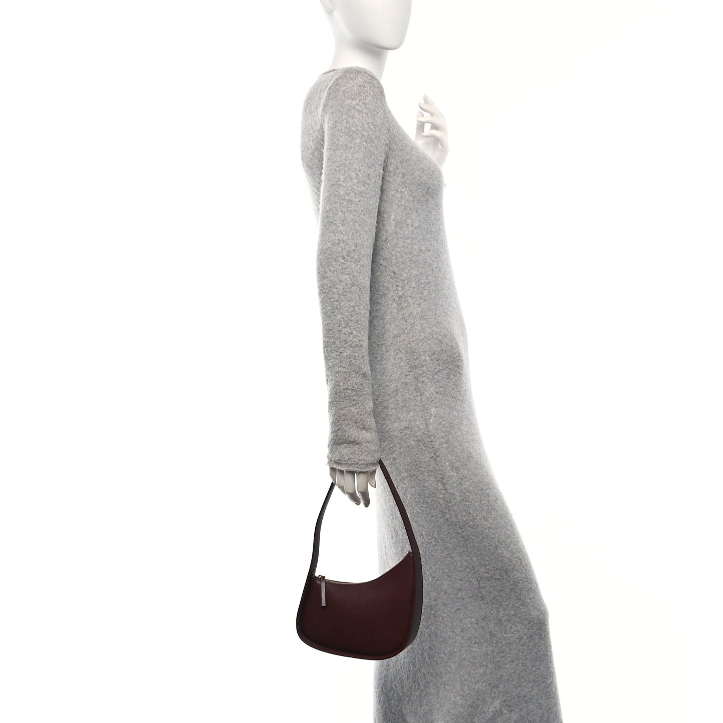 Grained Calfskin Half Moon Shoulder Bag Raisin