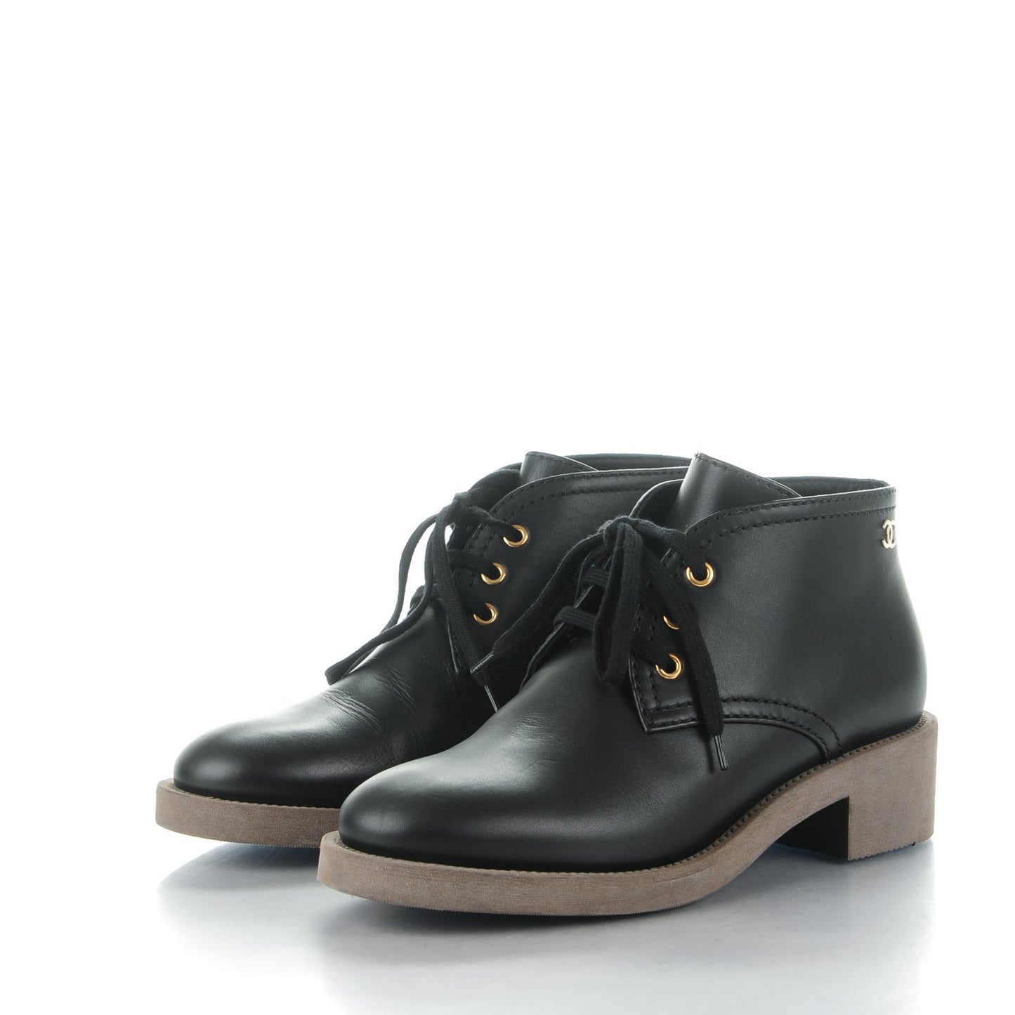Calfskin Lace Up CC Boots Black