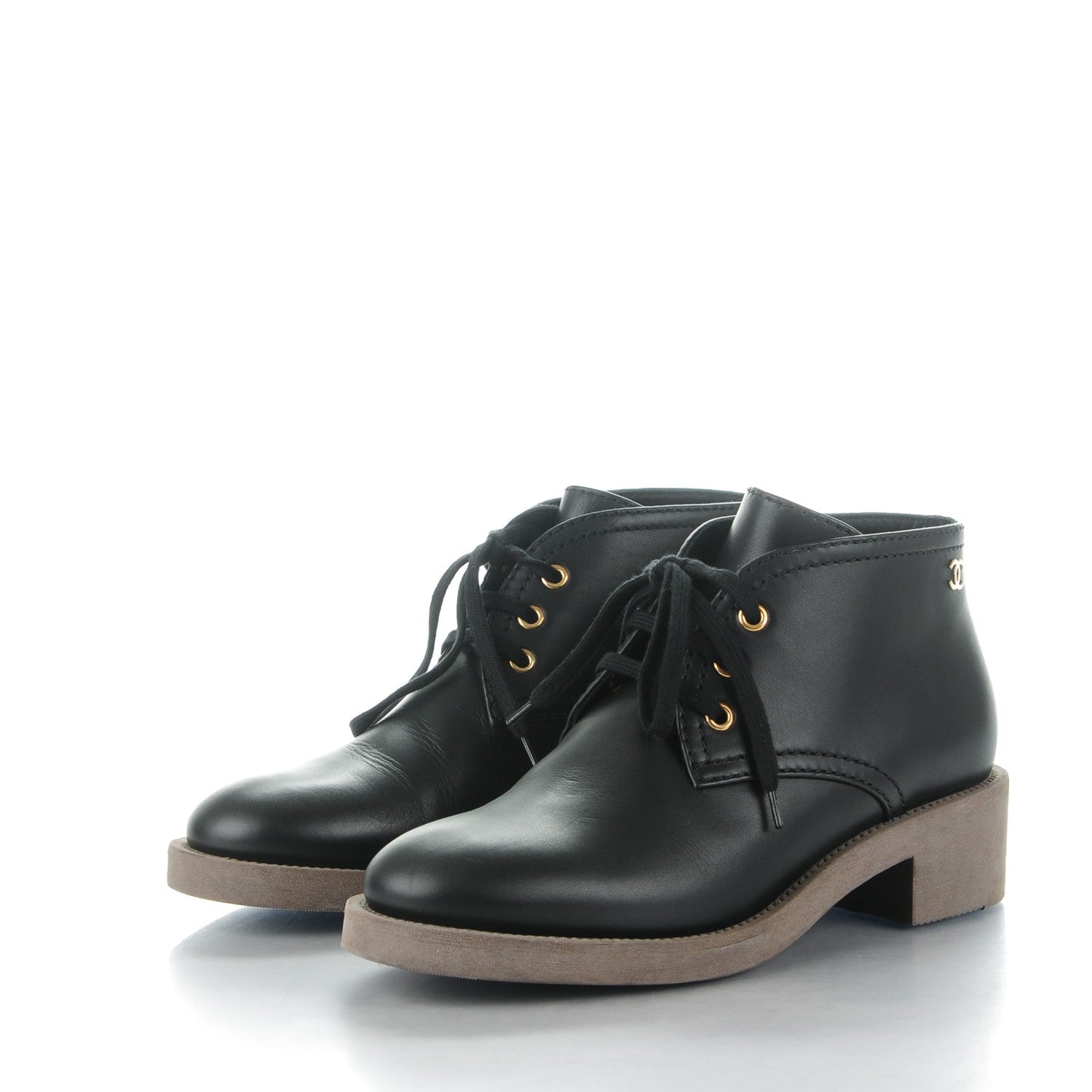 Chanel Calfskin Lace Up CC Boots Black 3 of 7