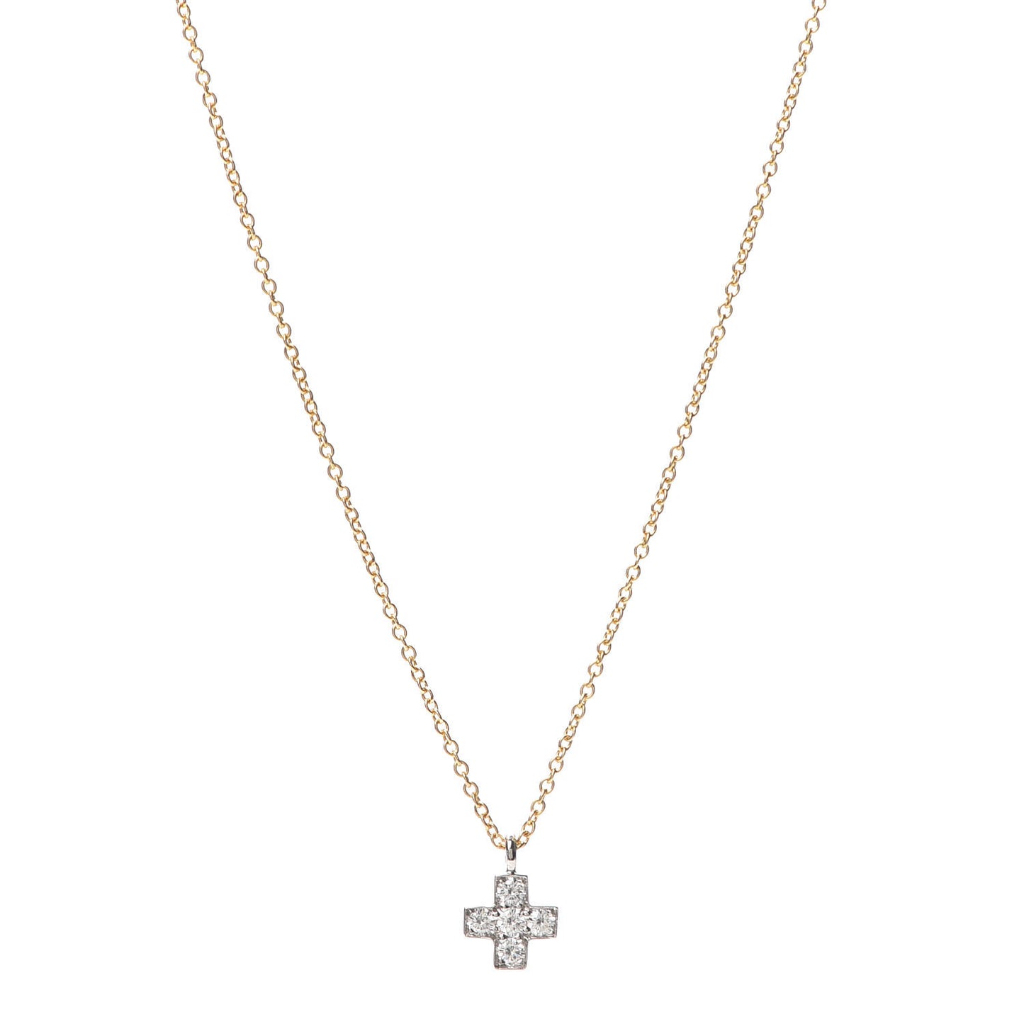 18K Yellow Gold Platinum Diamond Cruciform Cross Pendant Necklace