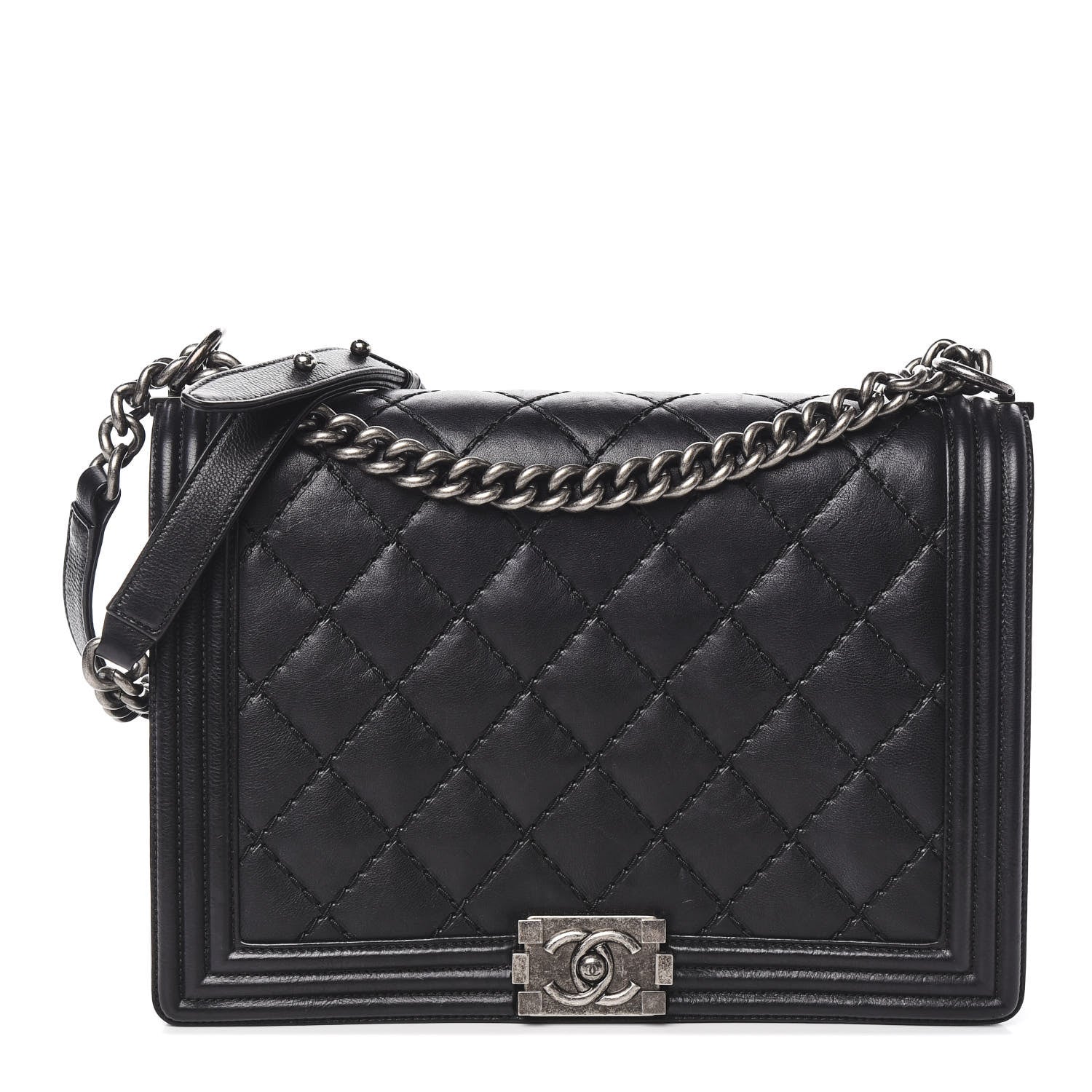Chanel Calfskin Double Stitch Large Boy Flap Black 1 of 12