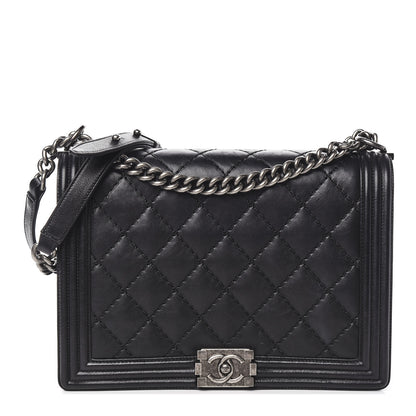 Chanel Calfskin Double Stitch Large Boy Flap Black 1 of 12