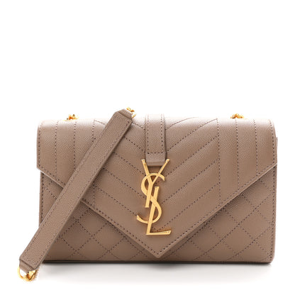 Saint Laurent Grain De Poudre Textured Mixed Matelasse Triquilt Small Monogram Satchel Taupe 1 of 10