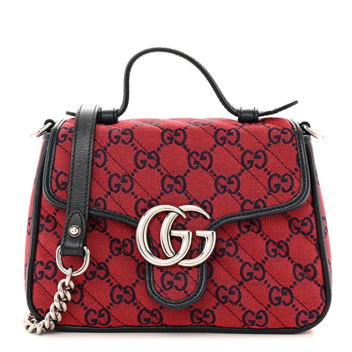 Monogram Multicolor Matelasse Diagonal Mini GG Marmont Top Handle Shoulder Bag Red Blue