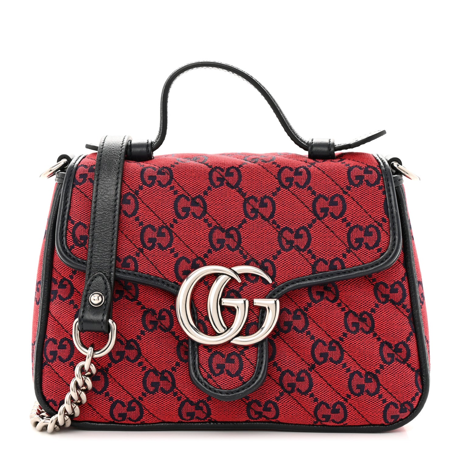 Gucci Monogram Multicolor Matelasse Diagonal Mini GG Marmont Top Handle Shoulder Bag Red Blue 1 of 12