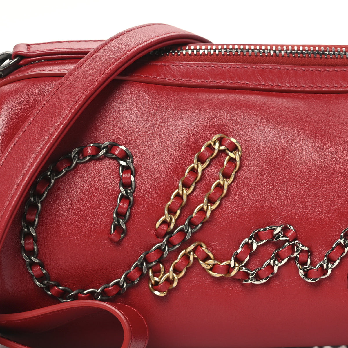Calfskin Chain 20s Signature Bowling Bag Red