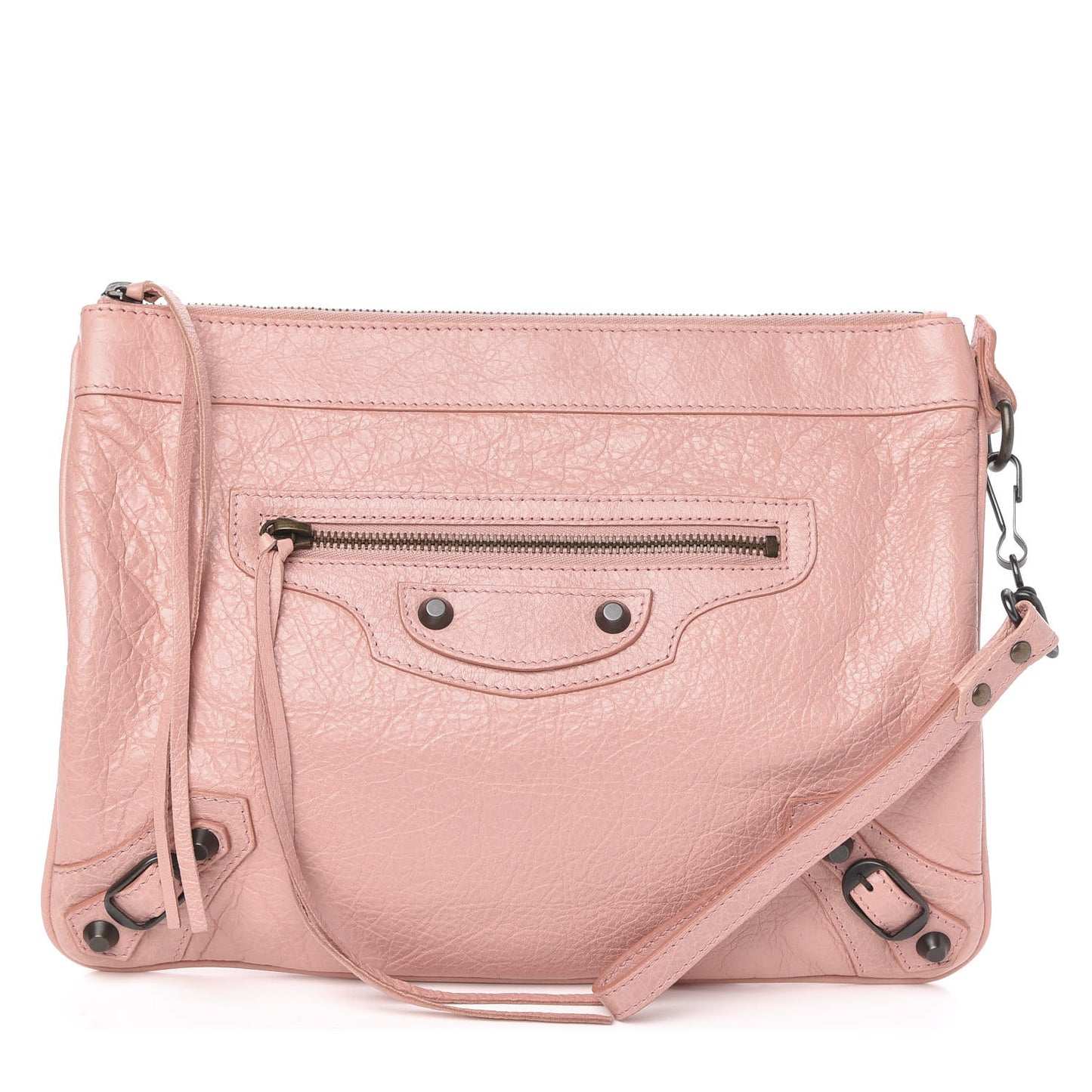 Agneau Classic Hardware Flat Handle Clutch Rose Peche