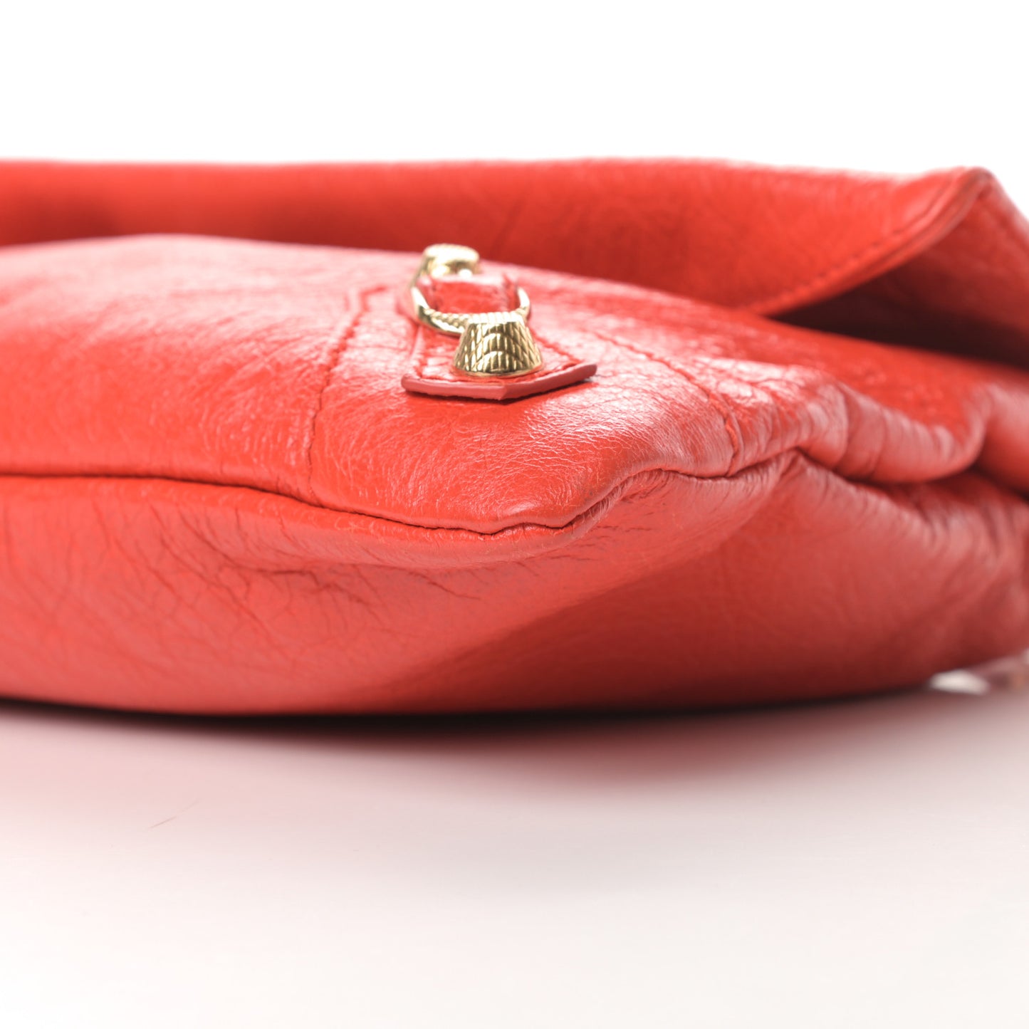 Agneau Giant 12 Gold Hardware Envelope Strap Clutch Rouge Coquelicot