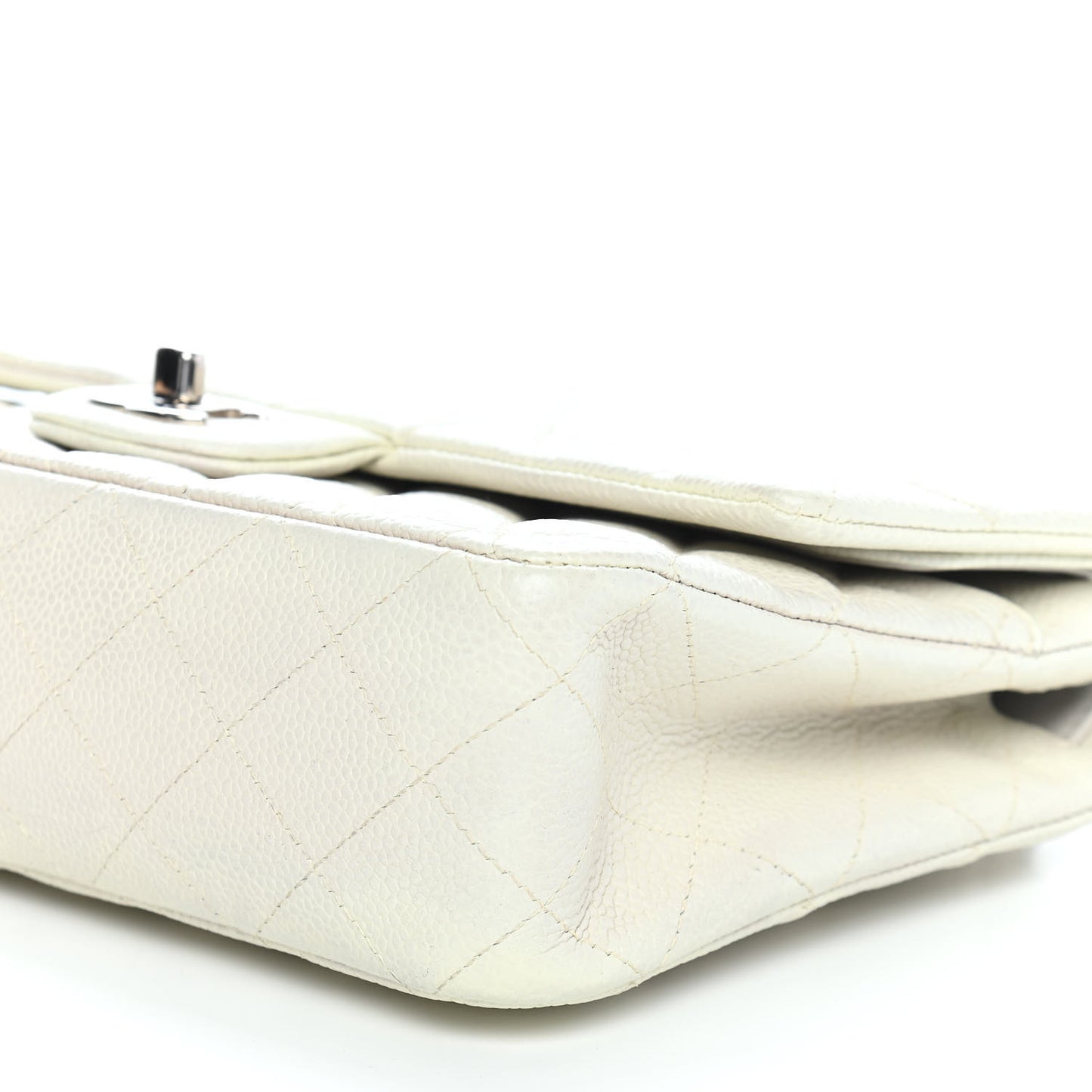 Caviar Quilted Medium Double Flap White
