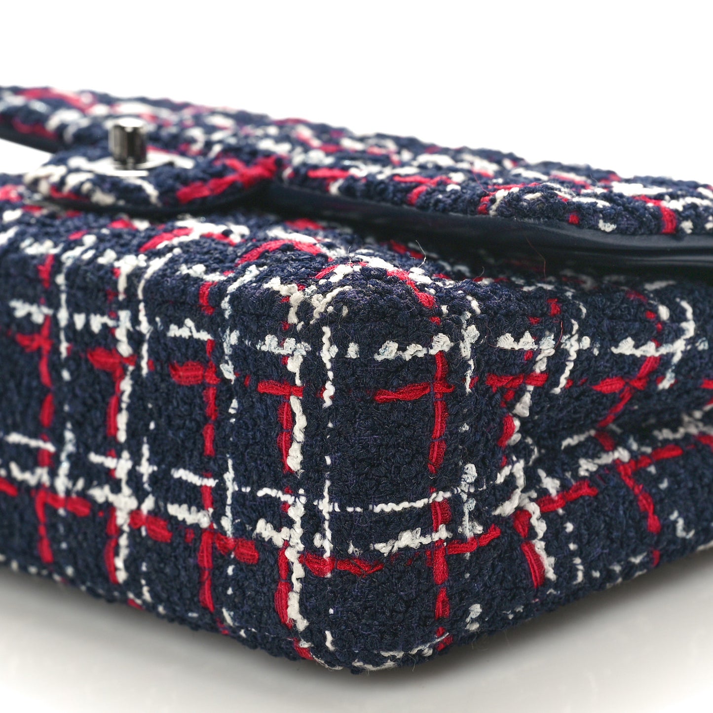 Tweed Quilted Medium Double Flap Navy White Red
