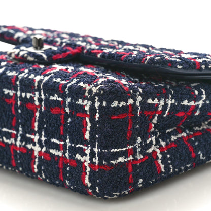 Chanel Tweed Quilted Medium Double Flap Navy White Red 10 of 10