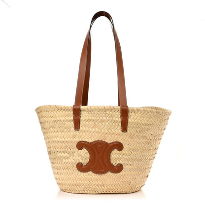 Celine Raffia Calfskin Triomphe Medium Panier Tan 1 of 9