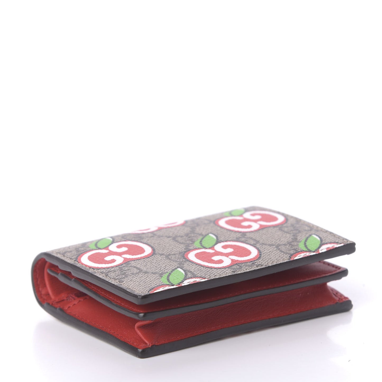 GG Supreme Monogram Apple Card Case Wallet Beige Multicolor Lobster Red