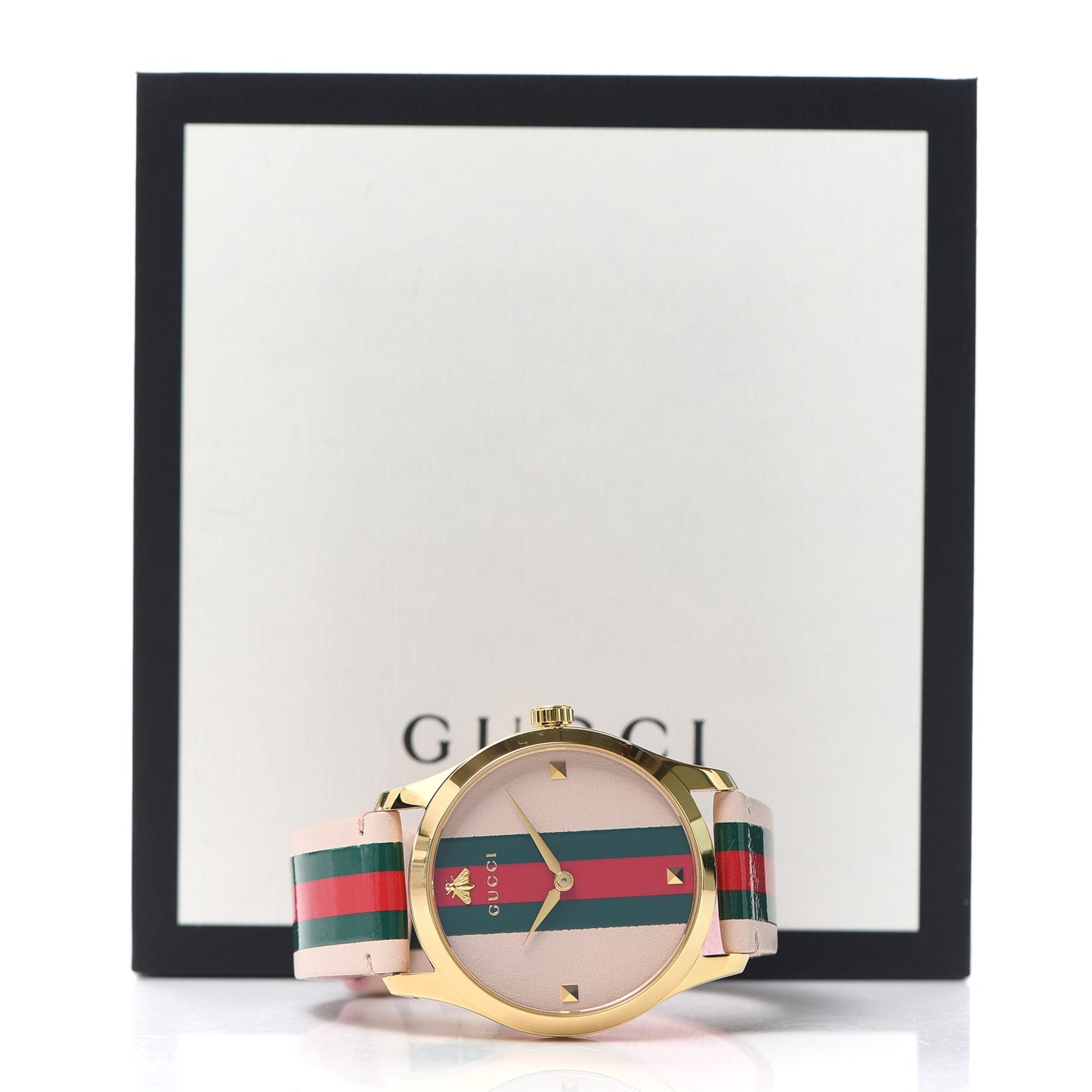 Stainless Steel Calfskin 38mm G-Timeless Stripe Web Quartz Watch Pink