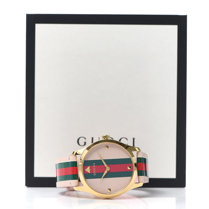 Gucci Stainless Steel Calfskin 38mm G-Timeless Stripe Web Quartz Watch Pink 5 of 5