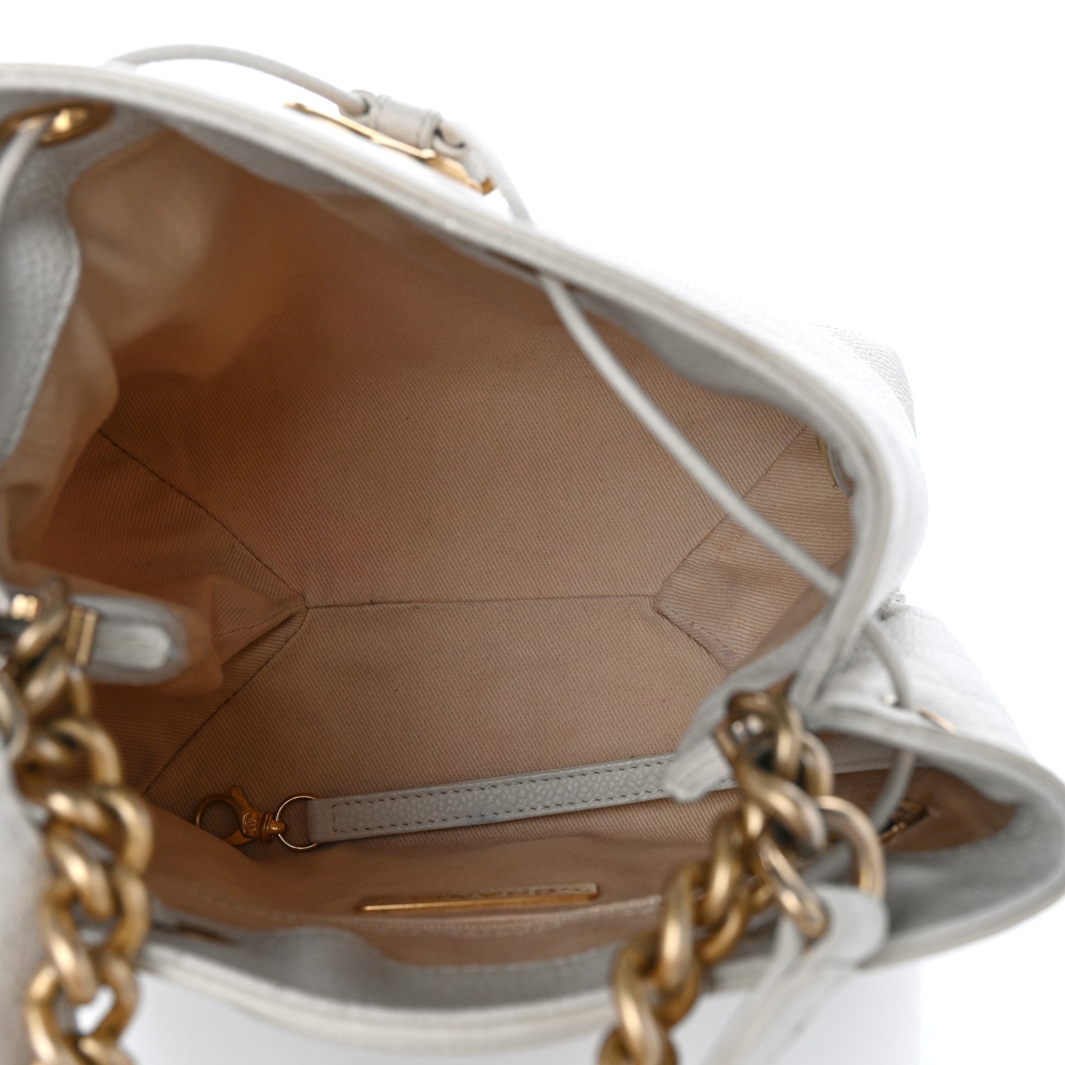Chanel Grained Calfskin Stitched Small Drawstring Bag White 5 of 16