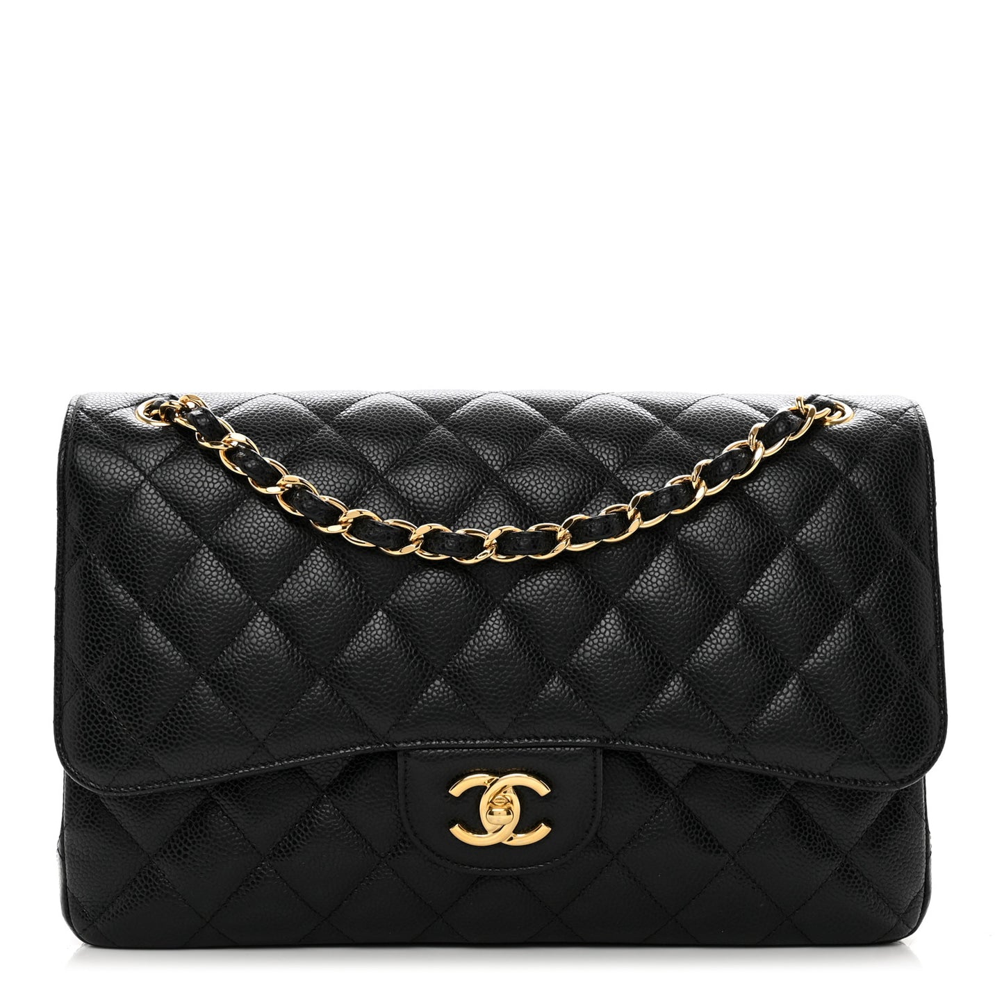 Caviar Quilted Jumbo Double Flap Black