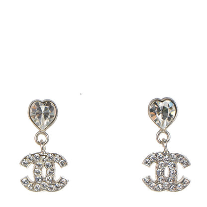 Chanel Crystal Heart CC Drop Earrings Silver 1 of 5