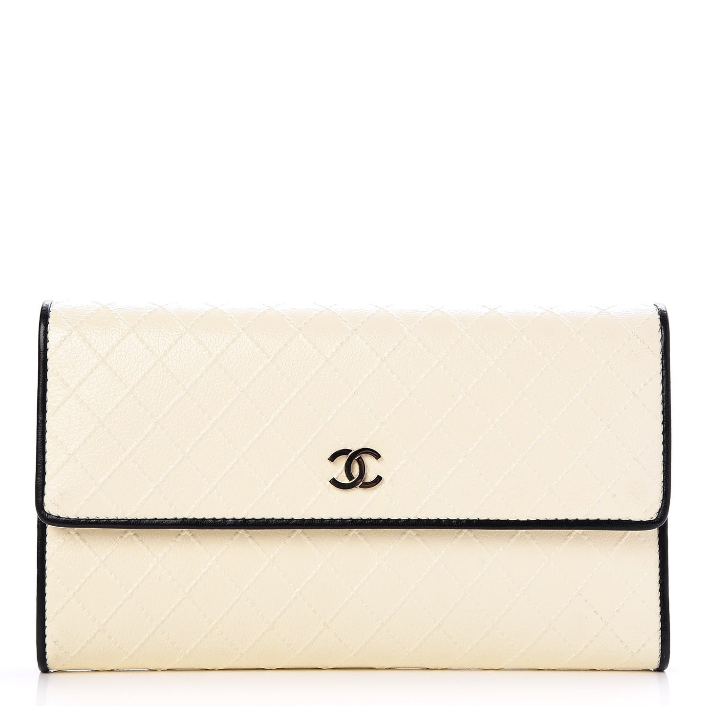 Calfskin Diamond Stitched Long Flap Wallet White