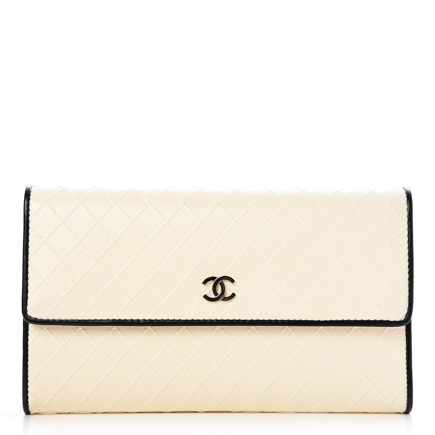 Chanel Calfskin Diamond Stitched Long Flap Wallet White 1 of 9