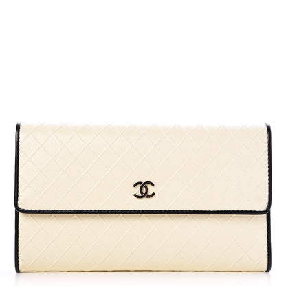 Chanel Calfskin Diamond Stitched Long Flap Wallet White 1 of 9