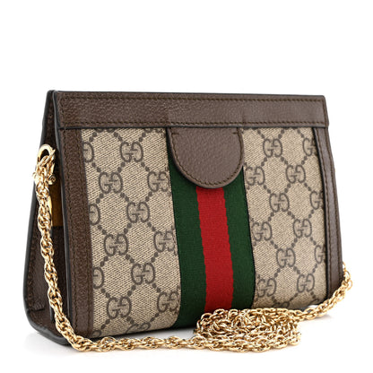 Gucci GG Supreme Monogram Textured Dollar Calfskin Web Mini Ophidia Chain Shoulder Bag Beige Ebony New Acero 3 of 11