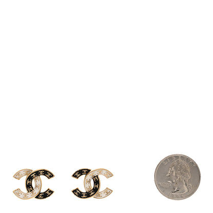 Chanel Enamel CC Logo Earrings Gold Black White 2 of 5
