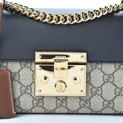 Gucci GG Supreme Monogram Calfskin Small Padlock Shoulder Bag Beige Black Cuir 8 of 12