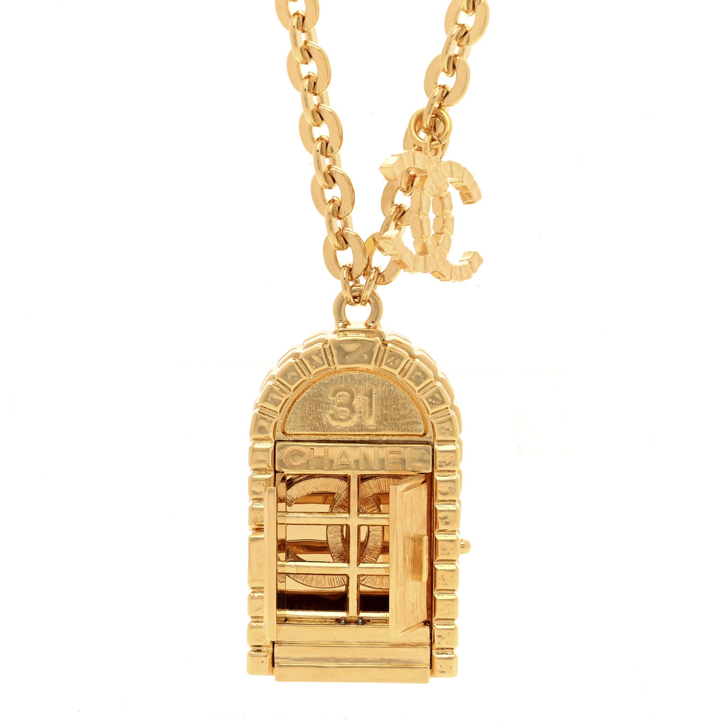 Metal 31 Rue Cambon Door Long Necklace Gold