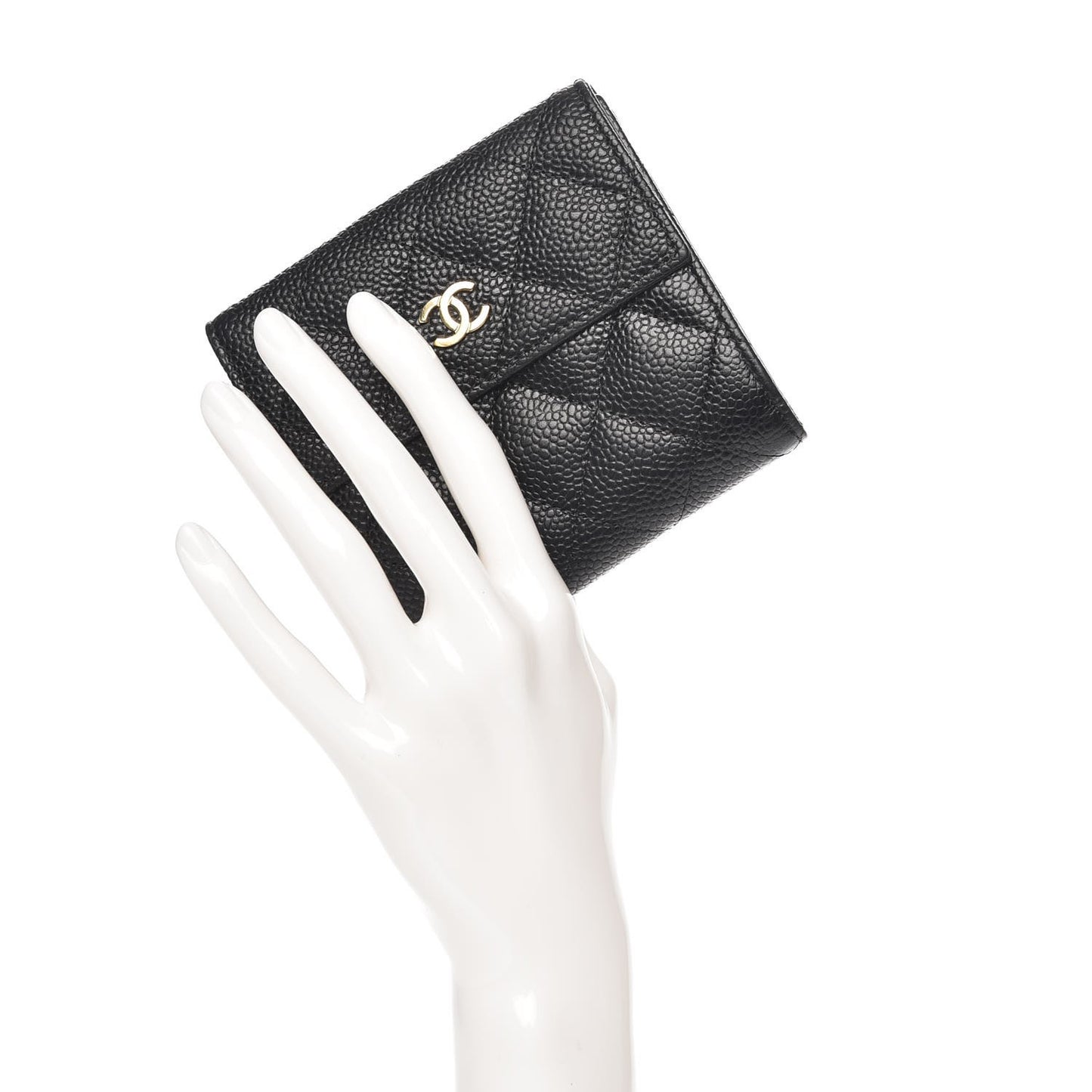 Caviar Quilted Compact French Flap Wallet Black