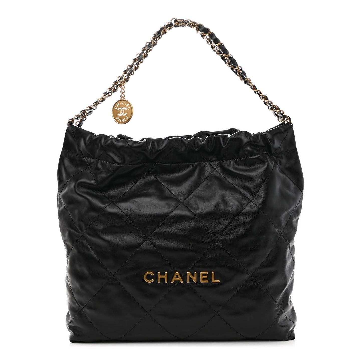 Shiny Calfskin Quilted Chanel 22 Black