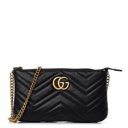 Gucci Calfskin Matelasse Mini GG Marmont Chain Bag Black 1 of 7