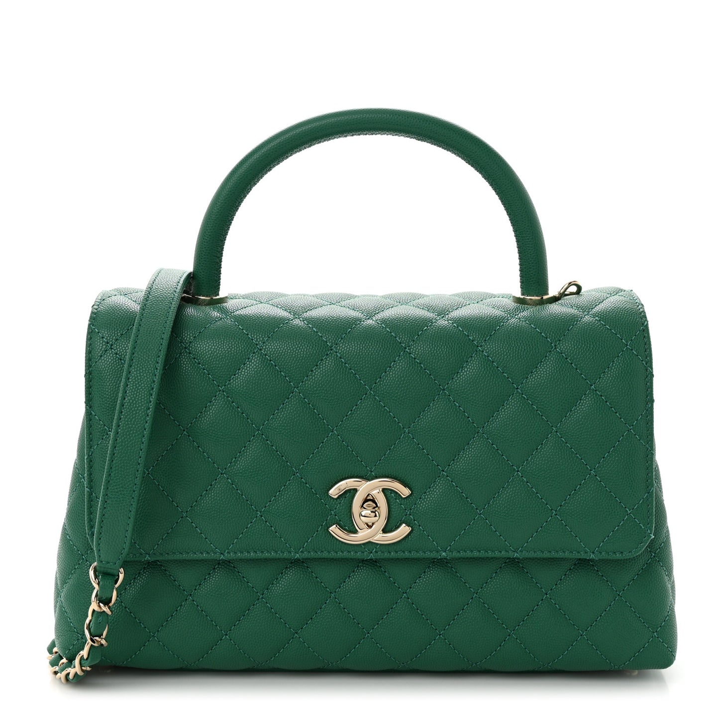 Caviar Quilted Small Coco Handle Flap Green