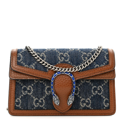 Gucci New Denim GG Monogram Dollar Calfskin Enamel Super Mini Dionysus Shoulder Bag Blue Tea Cuir Epilog Electric Blue 1 of 10