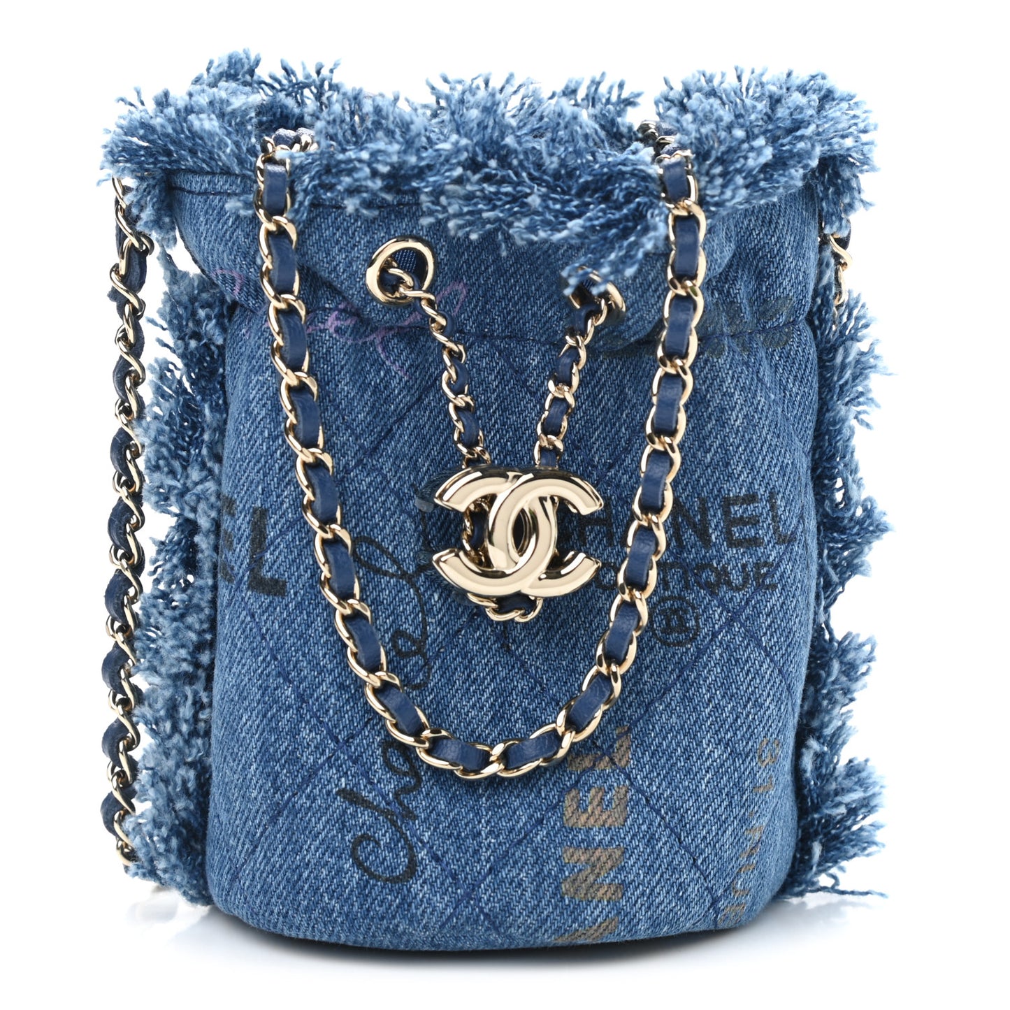 Denim Quilted Mood Mini Bucket With Chain Blue Multicolor