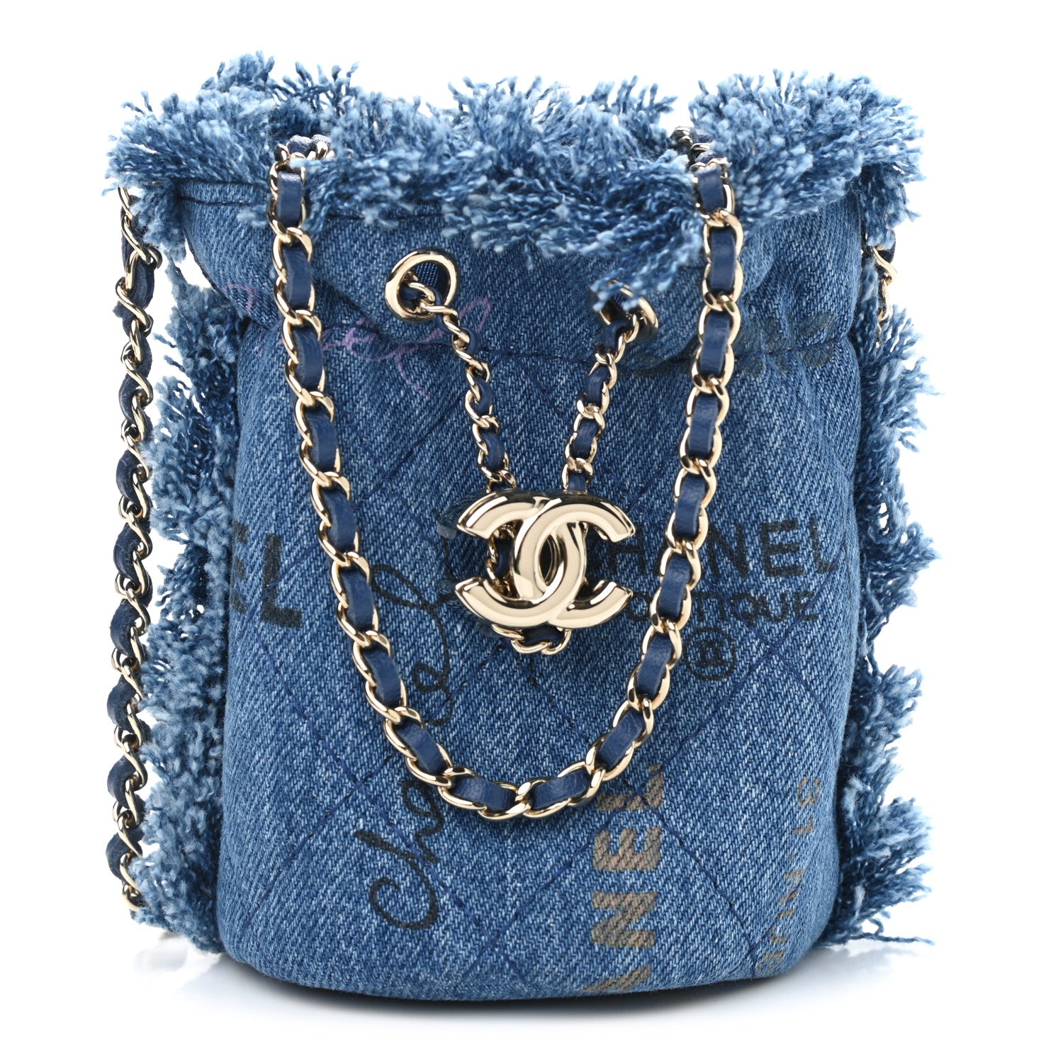 Chanel Denim Quilted Mood Mini Bucket With Chain Blue Multicolor 1 of 11