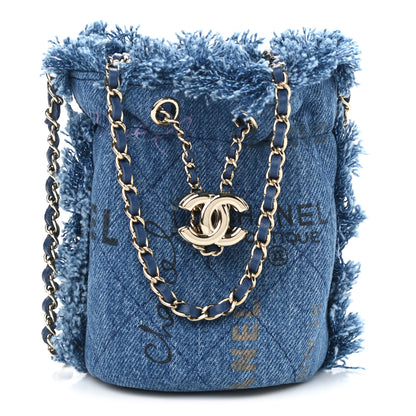 Chanel Denim Quilted Mood Mini Bucket With Chain Blue Multicolor 1 of 11