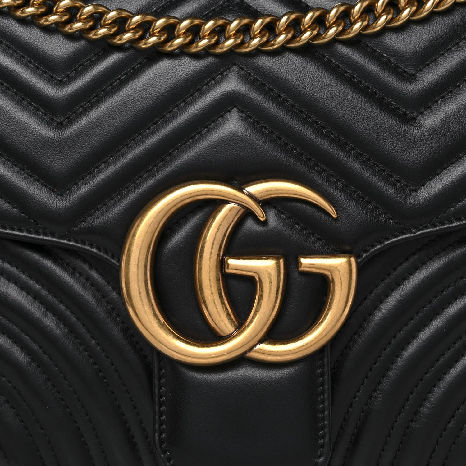 Gucci Calfskin Matelasse Medium GG Marmont Shoulder Bag Black 9 of 13