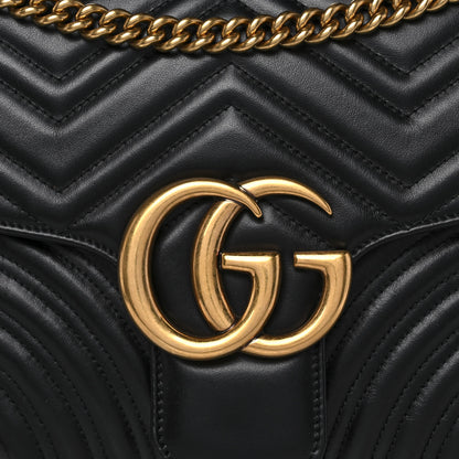 Gucci Calfskin Matelasse Medium GG Marmont Shoulder Bag Black 9 of 13